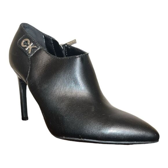 CALVIN KLEIN Womens Black  Pointed Toe Stiletto faux Leather Booties - Picture 1 of 5